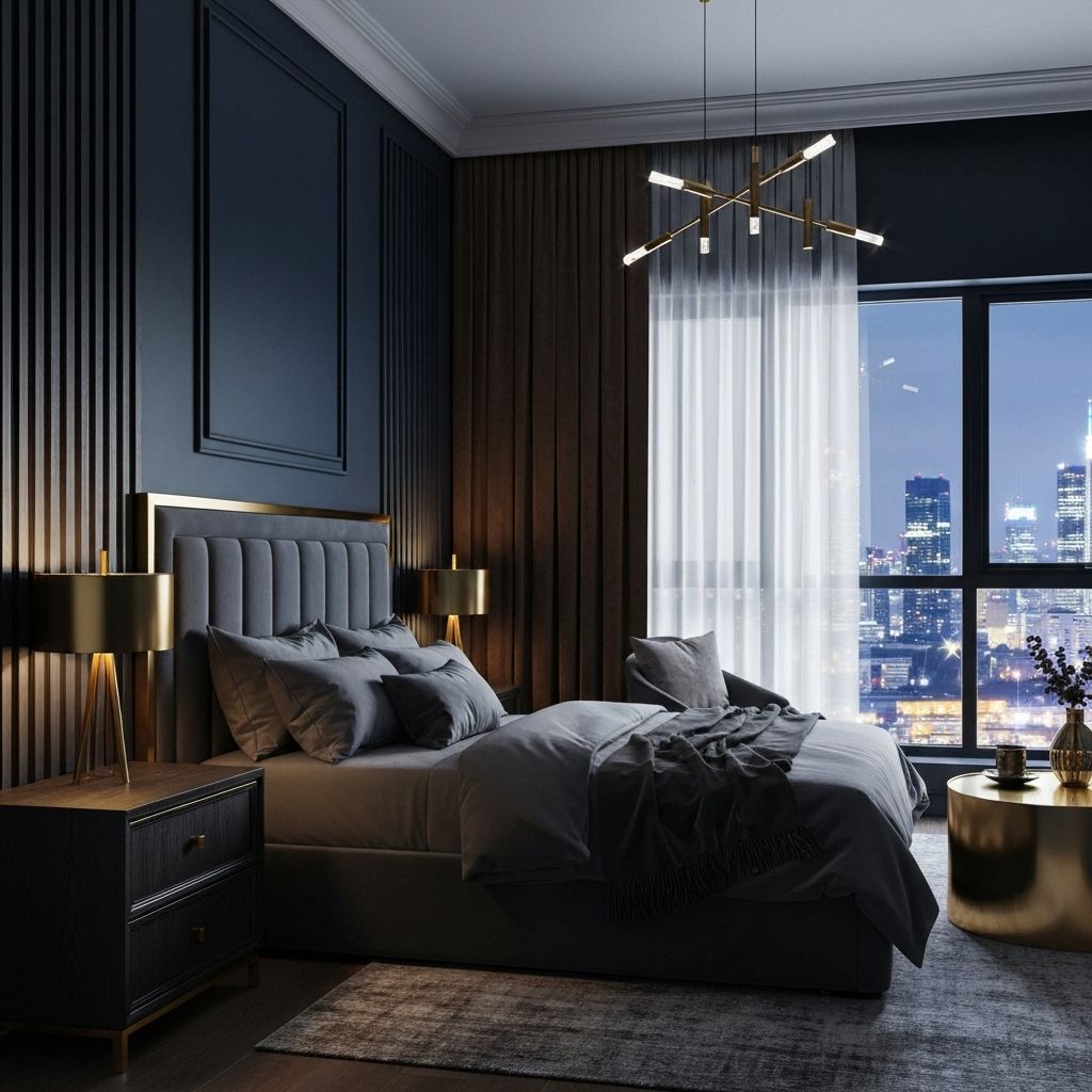 Modern bedroom with dark theme