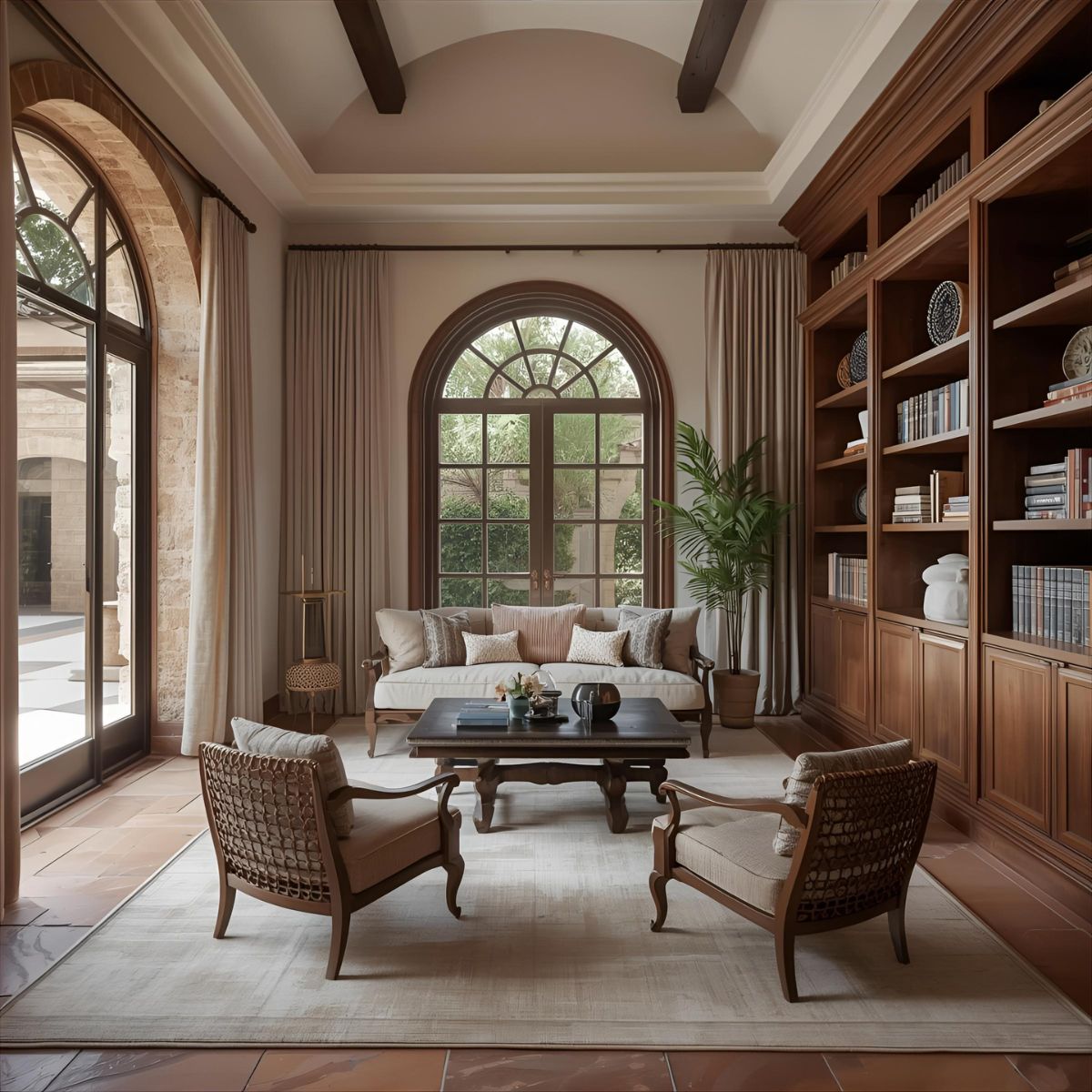 Outdoor terrace with sea-inspired view