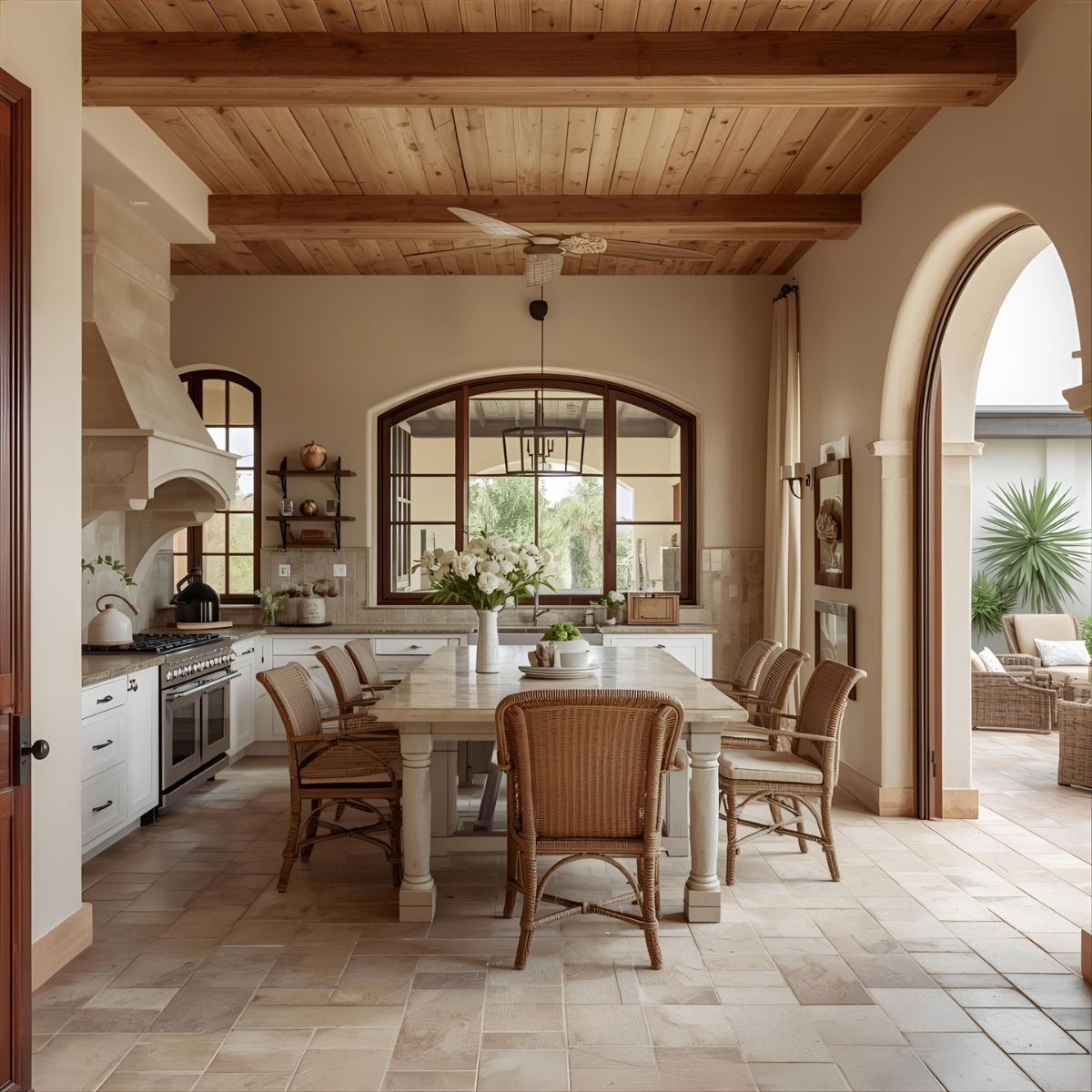 Outdoor terrace with sea-inspired view